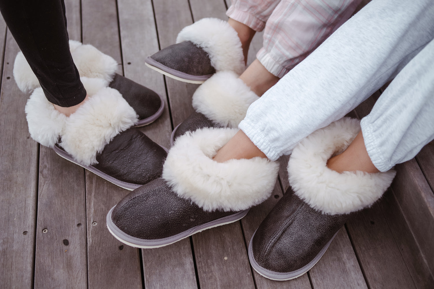 Charcoal Grey Slipper variety - Cosy, Classic and Mule slippers made from merino sheepskin and genuine leather